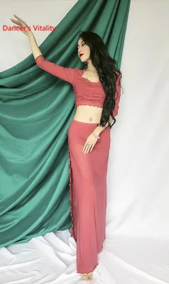 Top Skirt as Photo Одежда для занятий танцами живота, женский зимний сексуальный облегающий топ, юбка, набор для восточных индийских танцев, начинающих, сценические тренировочные наряды - Цвет: Top Skirt as Photo
