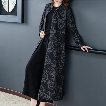 

2019 New Spring autumn Fashion Printed Jacket Single-breasted Vintage ethnic Long Windbreaker Female Plus Size M- 4XL cc1614