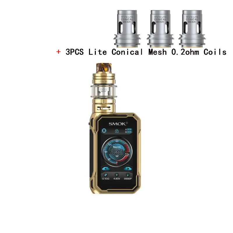 Gold and conical SMOK G-PRIV 3 комплект 230 Вт 5 мл TFV16 Lite сетка для бака 18650 Ом Двойная сетка Ом катушка батарея электронная сигарета VS G-PRIV 2 Mag P3 комплект - Цвет: Gold and conical