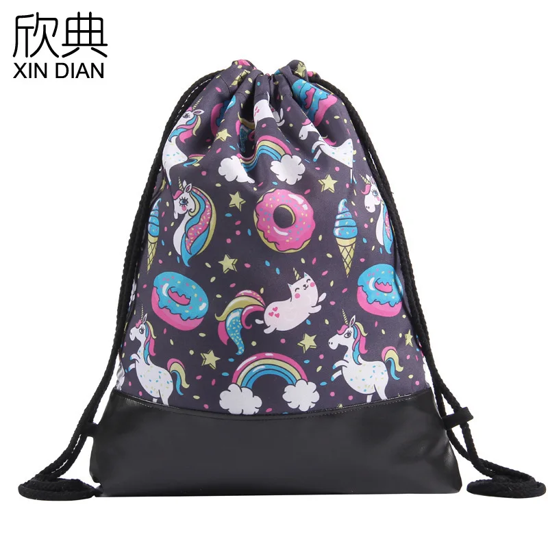 

2019 Time-limited Amazon New Pu Bottom Bundle Pocket Unicorn Colored Shoulder Backpack Drawstring Bag
