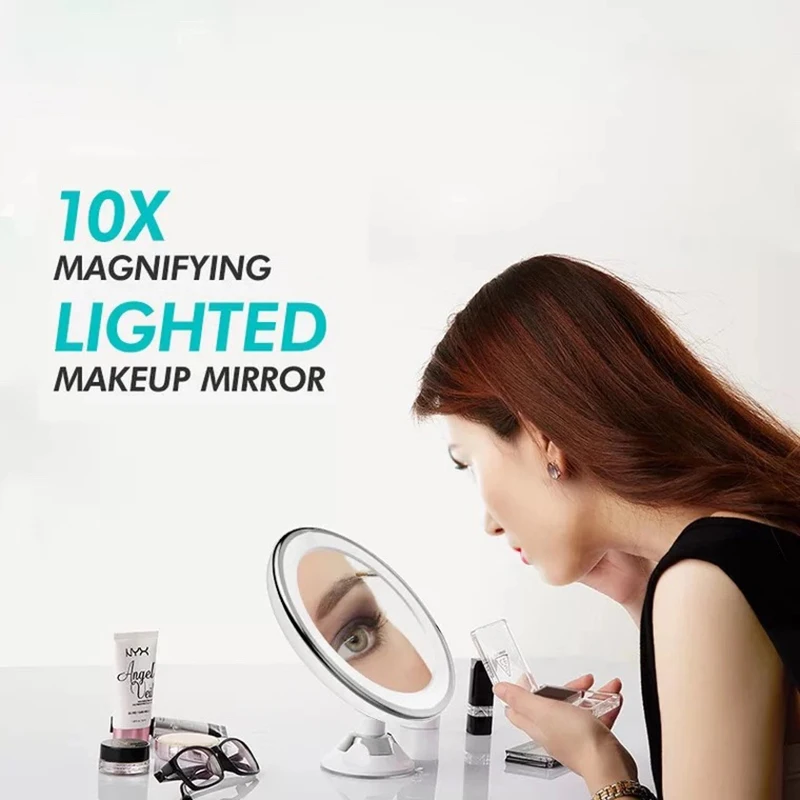 

LED Light Wall Mirror 10X Magnifying For Tabletop Bathroom 360 Degree Rotation Full Professional Makeup Backlit Vanity Mirrors