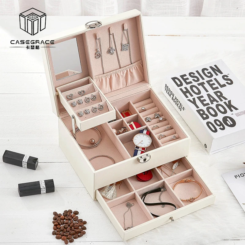 

Casegrace Multi-Function Storage Box Leather Jewelry Box Multi-Layer Large-Capacity Jewelry Organizer For Necklace Rings Earring