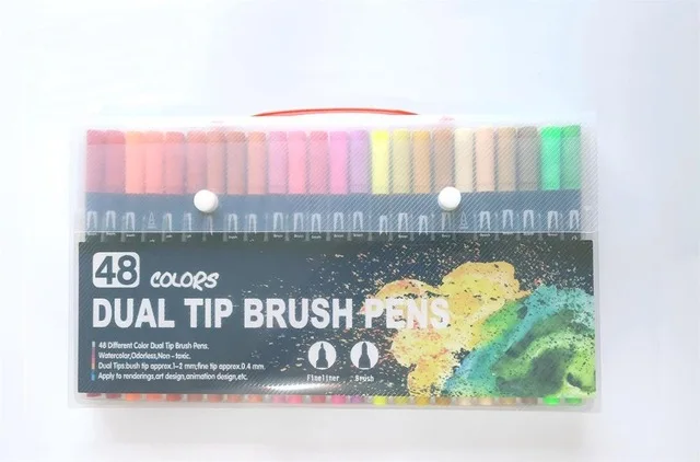 48 Colors 12/24/36/48/72/100 Цвет Fine Liner двойной наконечник кисть фломастер Рисование Раскрашивание воды Цвет художественный Маркер ручки школьные принадлежности - Цвет: 48 Colors