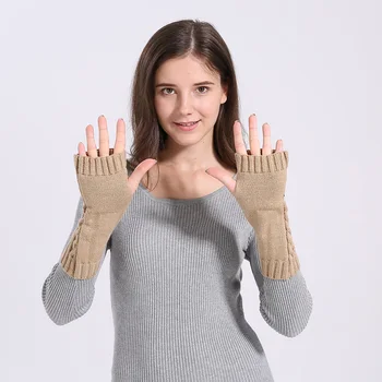 Winter Women Warm Cute Cartoon Skull Fingerless Sleeves Mittens Female Acrylic Stretch Knit Half Finger Arm Warmers Gloves C83 4