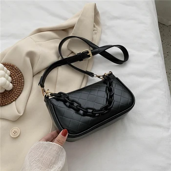 

Small Chain Shoulder Crossbody Bag For Women 2020 Fashion Solid Color Argyle PU Leather Messenger Bag Female Handbags and Purses