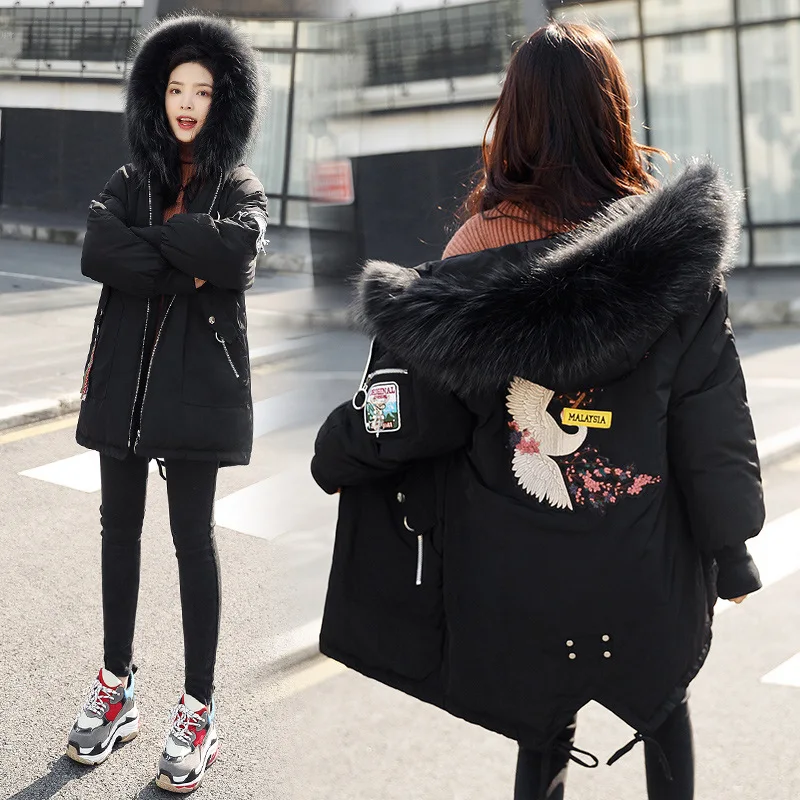 

2018 Winter New Style WOMEN'S Dress Winter Cotton Overcoat Mid-length Slim Fit Fashion Embroidered Cotton Coat Cotton-padded Jac