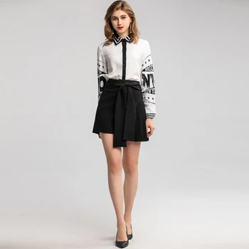 

Xiaomoli Shirt collar, black short skirt, fashionable and slim two-piece dress with temperament, new in autumn 2019