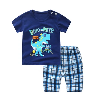 

Children Boys Clothing Summer 2pcs Cartoon Shorts Sport Suit Baby Kids Short Sleeve T Shirt + Cropped pants Clothes Sets