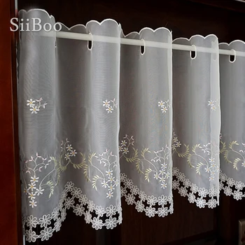 

Pastoral elegant floral embroidery tulle half-curtain bay window curtain cortina para sala rideaux tende SP4269 Free shipping