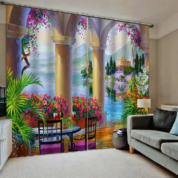 

custom curtains Oil Painting Arches Landscape Flowers Photo Printing Blackout 3D Curtains for Living Room Bedding Room Hotel