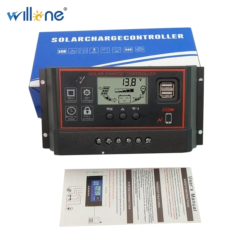 Зарядное устройство Willone 10A/20A/30A 12 В 24 ШИМ литиевая батарея контроллер заряда