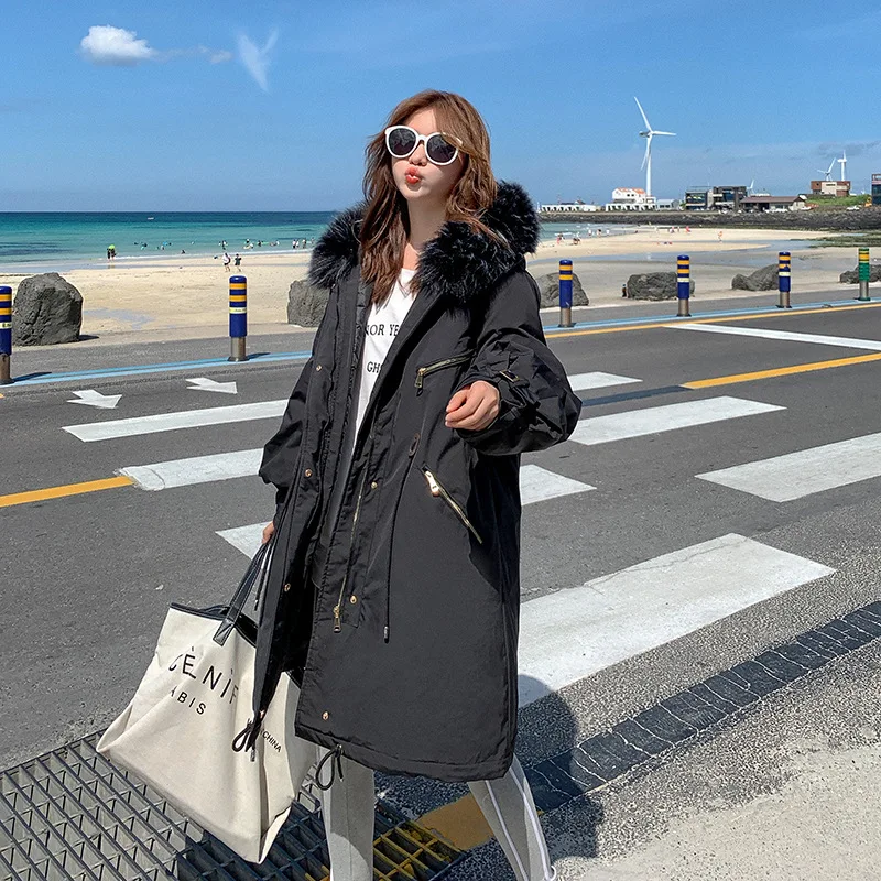 

2019 New Style down Jacket Cotton-padded Clothes Women's Korean-style Mid-length Loose-Fit Waist Hugging Parka Trench Coat Cotto