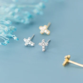 

Colusiwei Real 925 Sterling Silver Fashion Cross Stud Earrings With AAAAA Zirconia Push-Back Clasp Earrings for Women Jewelry