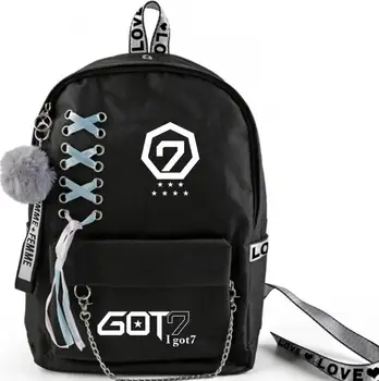 

Got7 schoolbag the same double shoulder schoolbag ins fresh tie Korean version backpack large capacity Student Backpack