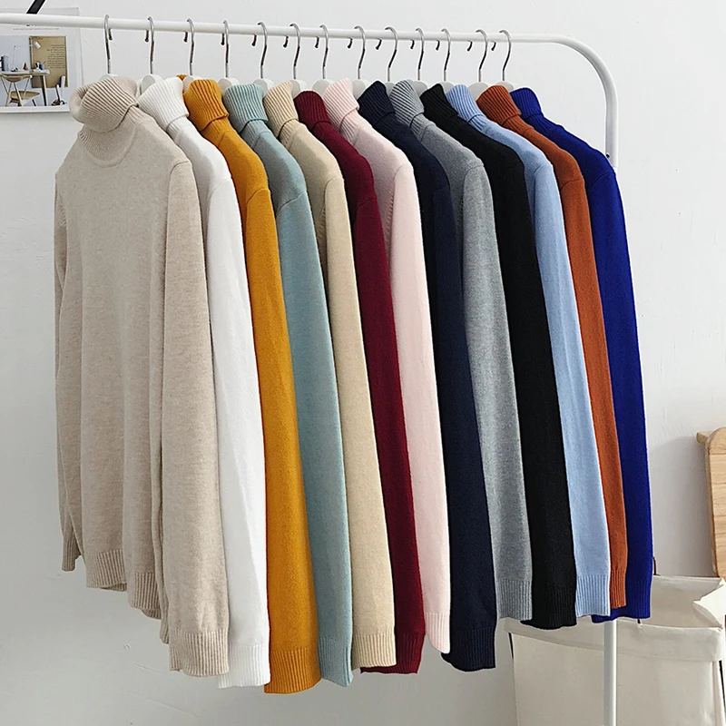 

12 Colors Casual Turtleneck Sweaters for Men Autumn Fashion Knit Pullover Tops Harajuku Fashion Streetwear Long Sleeve Jumpers