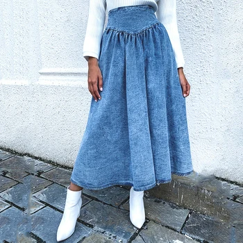 

Foridol Casual Denim A-line Skirt Streetwear Vintage A-line Skirt Autumn Winter Maxi Long Skirt for Women Clothes Korean Style