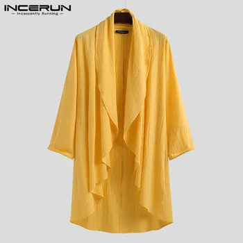 

INCERUN 2020 Men Outerwear Cotton Vintage Irregular Coats Long Sleeve Leisure Solid Open Stitch Chinese Style Men Trench S-5XL 7