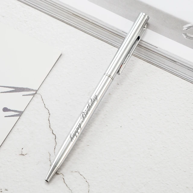 New Metal Ballpoint Pen Rose Gold Pen Custom Logo Advertising Ballpoint Pen  Lettering Engraved Name School&office Supplies Silver