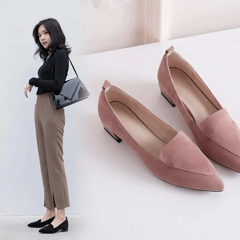 

2019 Spring New Style Chunky-Heel Shoes Women's Deep Mouth Pointed-Toe Versatile Korean-style GIRL'S Fashion Shoe WOMEN'S Shoes