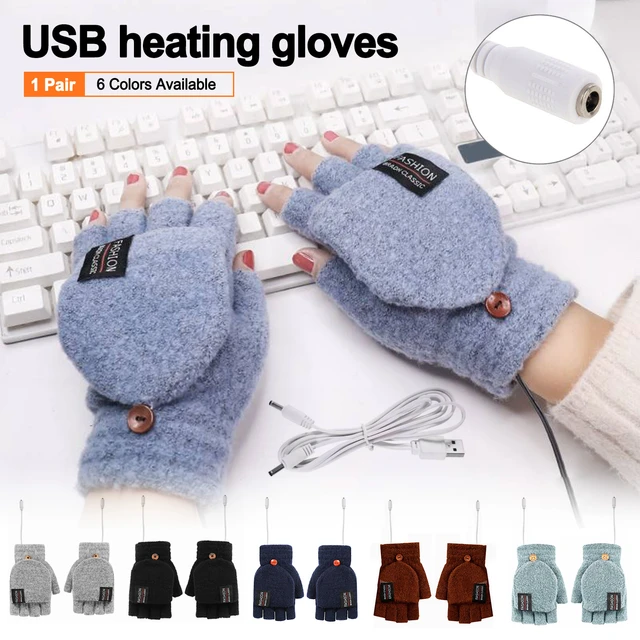 Gants chauffants USB 2 en 1, pour le bureau et l'hiver, à rabat