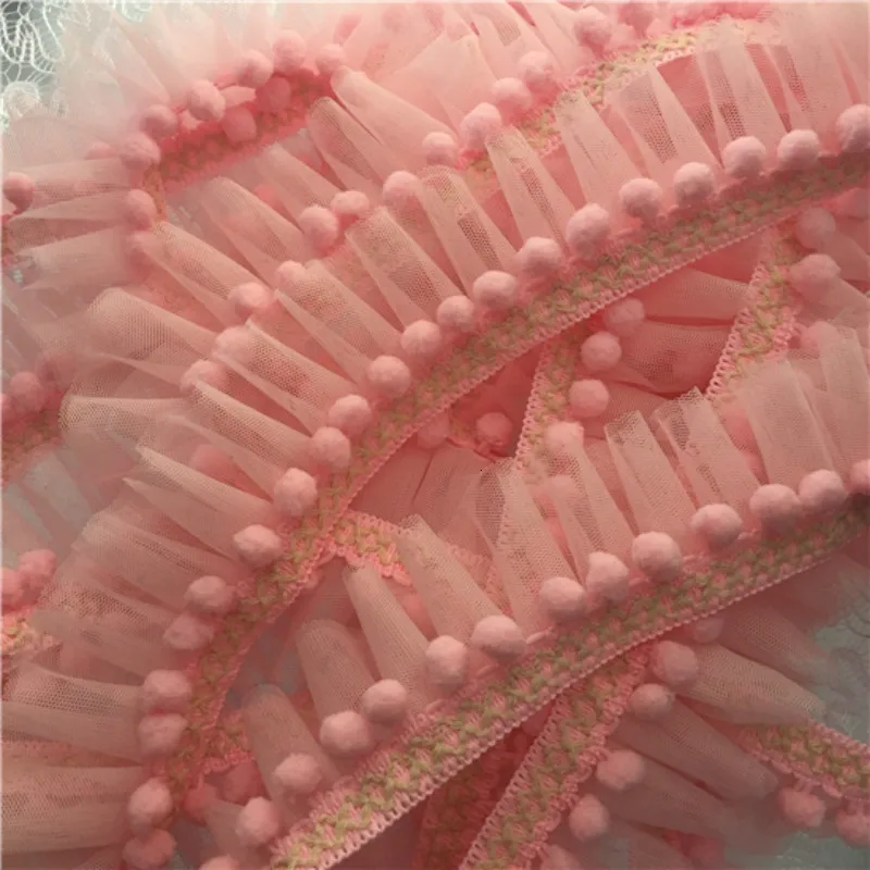 5 см широкая плиссированная сетка 3D вышивка кружевная аппликация Pom гофрированная лента для DIY шитья штор платья кисточка бахрома Декор