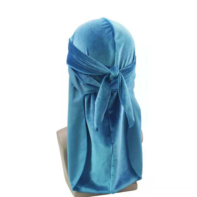 Мужская дышащая бандана, бархатная шляпа с длинным хвостом, головной убор для мужчин и женщин, одноцветная мягкая бархатная Кепка chemo, высокое качество - Цвет: Светло-голубой