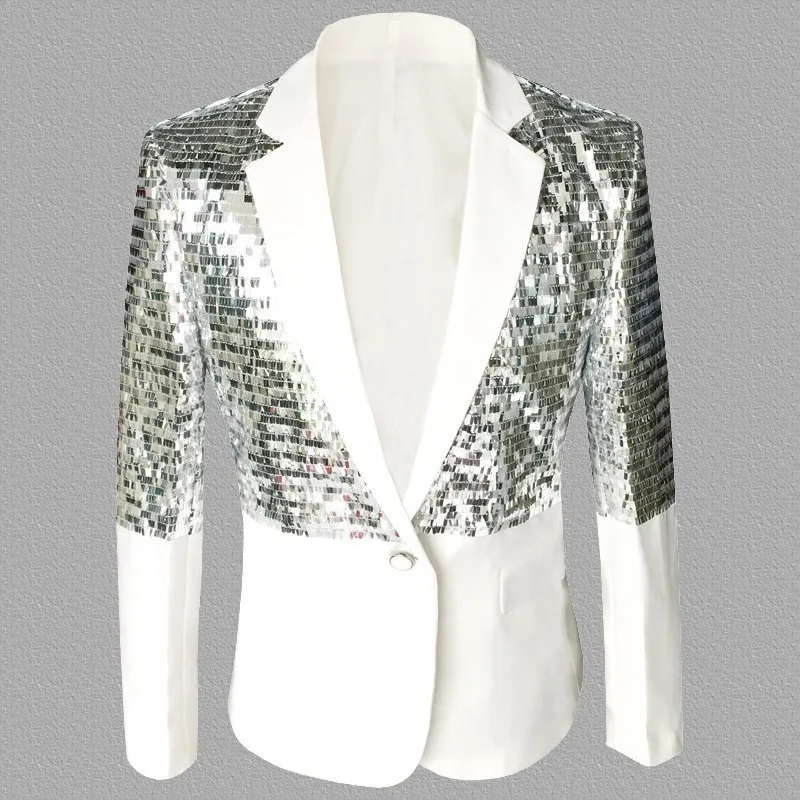 

Sequin Splice Fashion Slim Masculino Performance Stage Suit Jacket Studio Singer Costumes Blazer Hombre Plus Size S-5XL