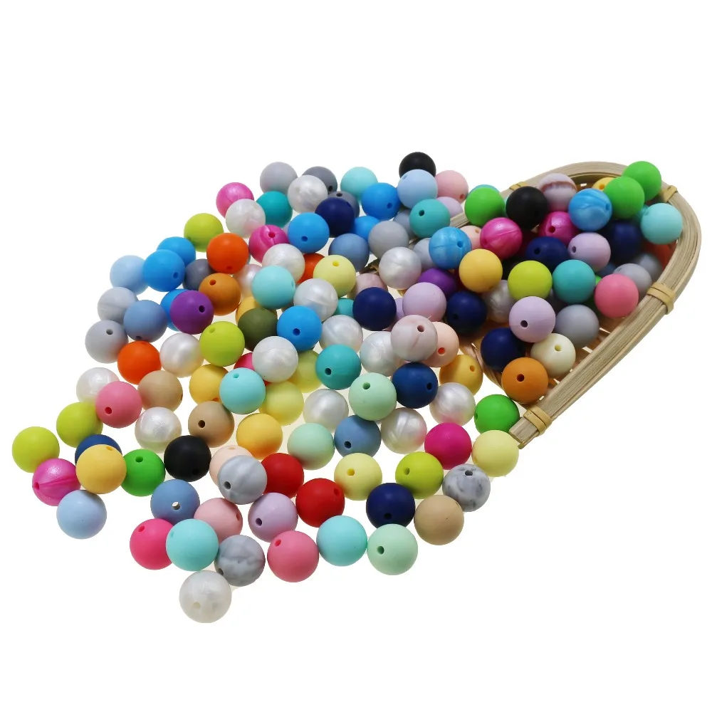 15mm silicone beads round loose jewelry baby teething balls(100pcs)silicone chew beads Food Grade Sensory infant baby teether