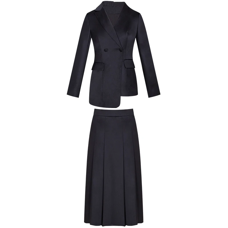 Huayimengyi Herfst Lente 2 Delige Set Jas & Midi Rok Vrouwen Lange Mouwen Zwarte Blazer Jas Met Een Lijn Midi rok Vrouwelijke Kantoor
