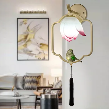 

Pink Blue White Lotus Lampshade Wall Lamp Modern Metal Bird Bathroom Bedroom Living Room Bedside Stair Creative Home Lights