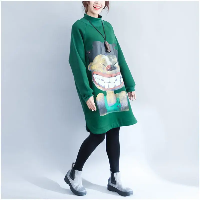 Большие размеры с мультяшным принтом, Женская Корейская Длинная толстовка, осенне-зимние толстовки, повседневные свободные 4XL Kpop пуловер с бархатом