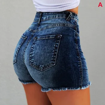 

Women Short Jeans High Waist Tassel Hem Holes Hot Shorts for Summer SER88