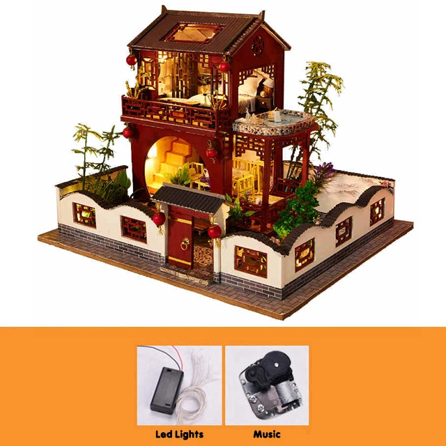 Doll House Furniture Diy Dollhouse Miniature Puzzle Assemble 3d Wooden Miniatures Dollhouse Educational Toys For Children Gift 8