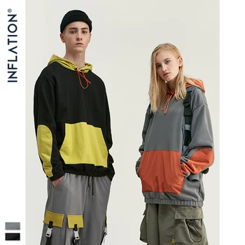 

INFLATION Hip Hop Hoodie Men Winter Hoodies Colour Block Trim Script Logo Recycled Cotton Terry Men Hoodie Streetwear 9610W