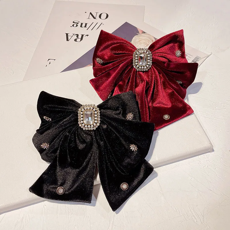 Retro Velvet Fabric Big Bow Hairpins for Women Rhinestone Pearl Hair Bows Clips Luxulry Jewelry Korean Hair Accessories velvet pearl necklace box elliptic jewelry packaging storage case boxes holder earrings stud display for wedding cases gift box