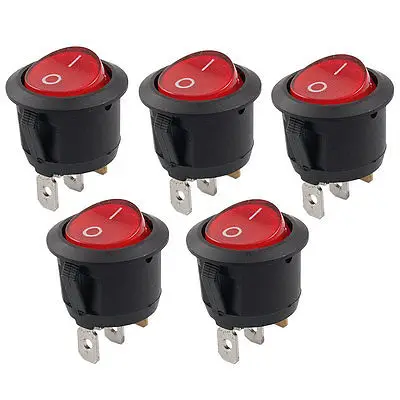 

5 Pcs x Red Light 3 Pin ON-OFF SPST Round Boat Rocker Switch 6A/250V 10A/125V AC