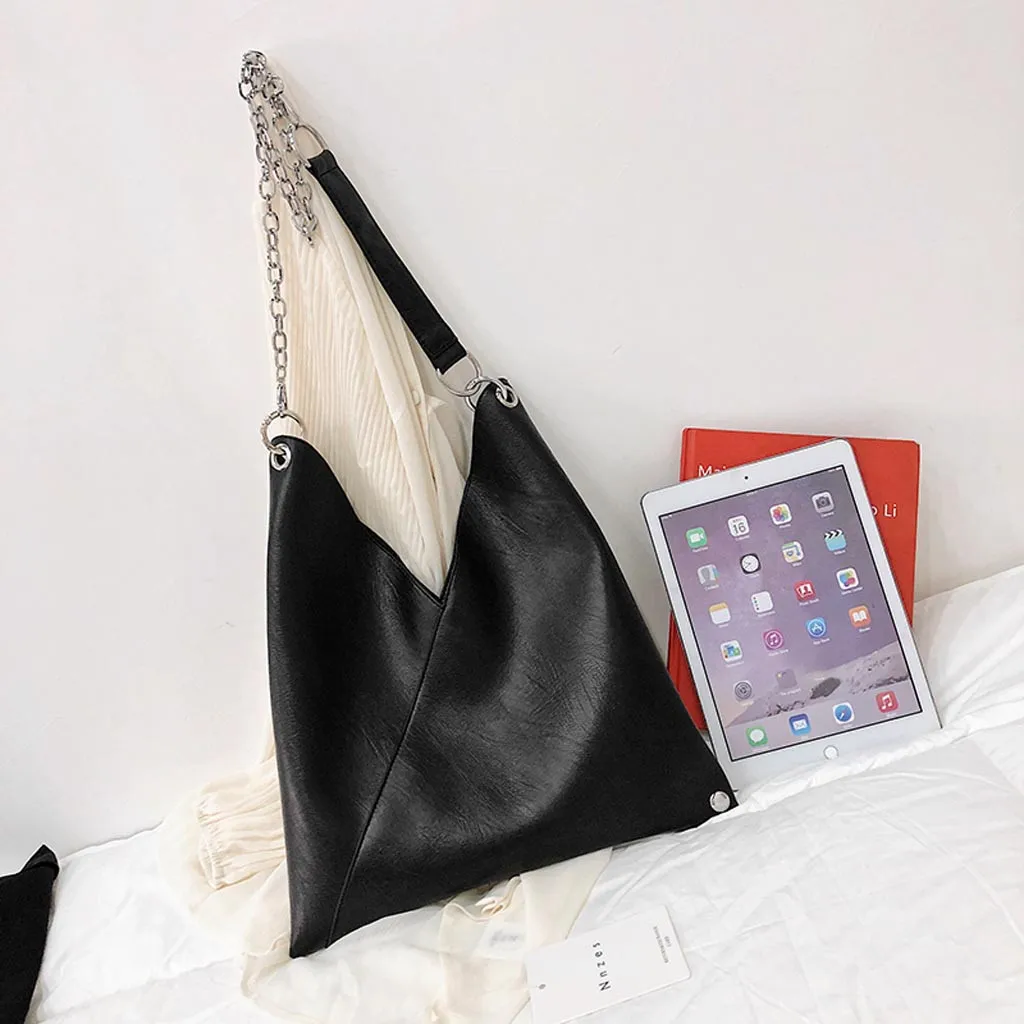 Женская простая Большая вместительная сумка в стиле ретро, сумка-мессенджер на цепочке, женская черная модная сумка на плечо из искусственной кожи# T2G
