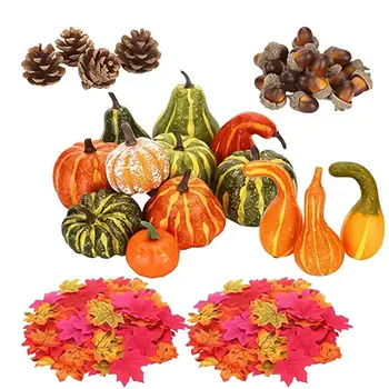

141Pcs/Set Halloween Decoration Props Artificial Pumpkin Maple Leaf Lifelike Acorn Decor for Halloween