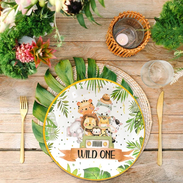 Wild One – vaisselle en papier, assiettes, tasses, animaux Safari de la  Jungle, décor de fête de