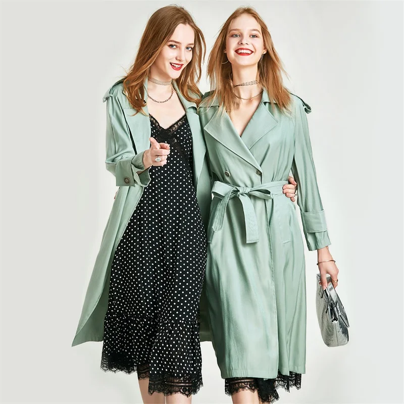 

HAVVA 2020 Spring and Autumn New Prorsum Series The Light Feeling Fabric Solid Colour Dust Coat F5012