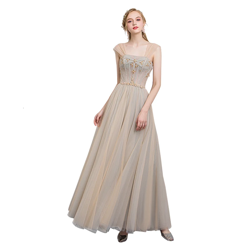 BGW Square Collar Tulle A Line Evening Dress Lace Up Up Backless Solid Color Crystal Formal Party Dress