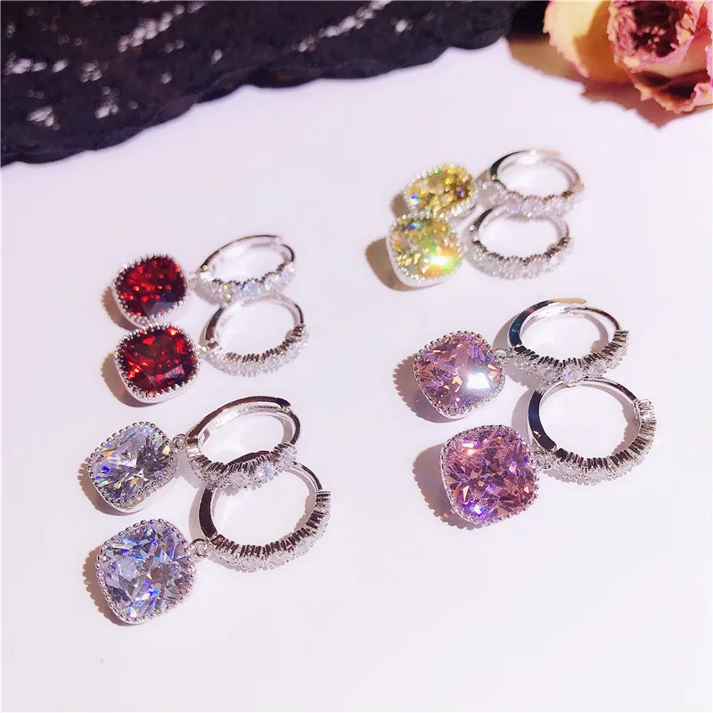 

Multicolor AAA zircon square Stud Earrings female elegant Wedding Engagement Party Rings gift for Women