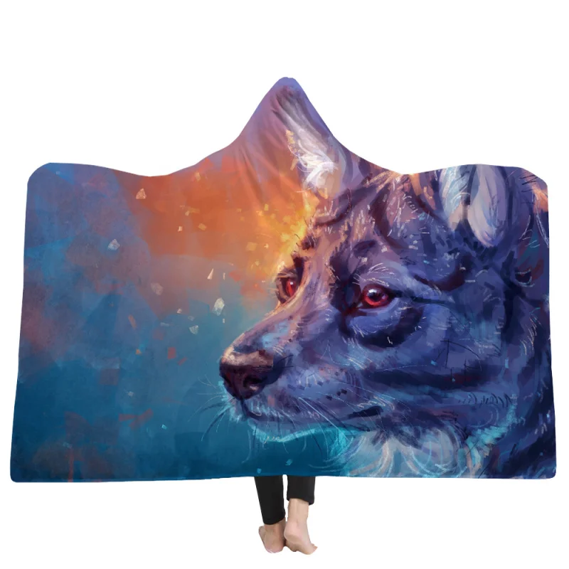 Животные шапка с дизайном «волк» одеяло с капюшоном из кораллового флиса теплое носимое теплое одеяло s для зимы одеяло s150x130cm одеяло с волком большое - Цвет: O