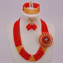 Непрозрачные красные и шампанского золото AB Африканские свадебные бусы комплект нигерийских ювелирных изделий для женщин