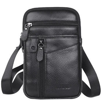 

YIANG Leather Mini Men's Shoulder Messenger Bag Men's Business Casual Outdoor Multi-Function Mobile Phone Belt Bag