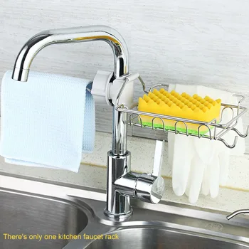 

Bathroom Storage Sponge Holder Kitchen Sink Easy Install Drainer Faucet Rack Stainless Steel Brush Dishcloth Soap Dish Organizer