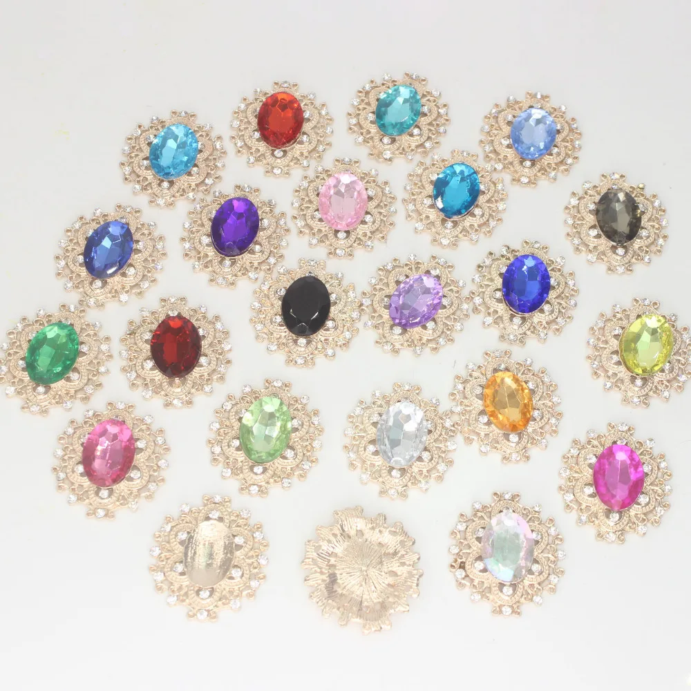 

33x30mm Rhinestone Buttons Decorative Accessories For Bow Decoration DIY Metal Clothing Crafts Embellishments 10pieces