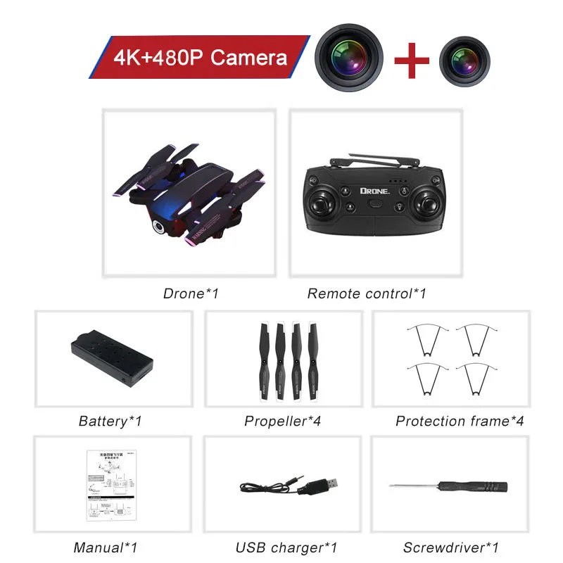 FPV wifi 720 P/1080 P камера Дрон Rc Квадрокоптер 720 P/1080 P камера складной Квадрокоптер мини Дрон вертолет для детей - Цвет: JC20-4-48-BK-1B