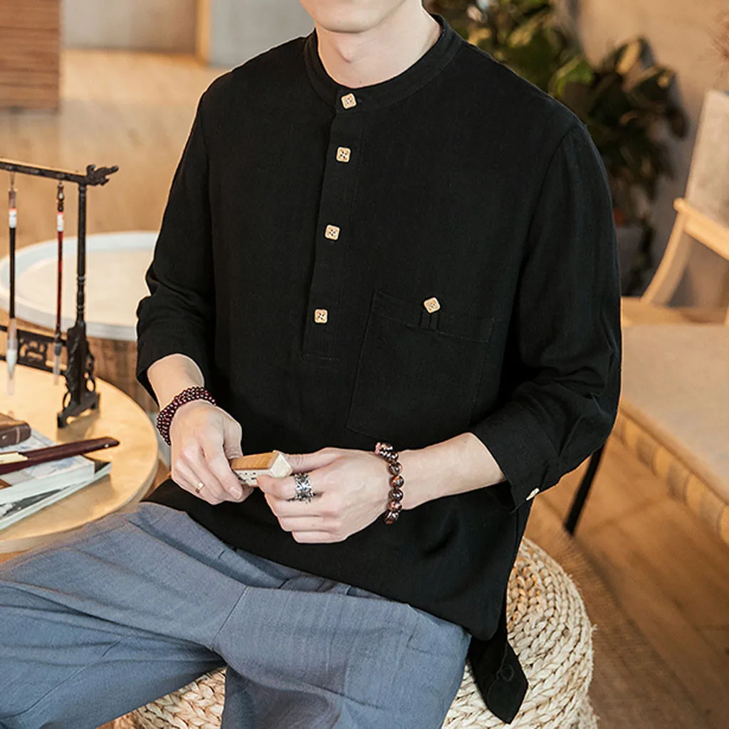 Camisa Для мужчин рубашка хлопковый Детский свитер из Демисезонный свободные 9-рубашка с длинным рукавом Топ Мода Повседневное, на каждый день, однотонный Цвет Простая рубашка для мужчин; Новинка; замшевая