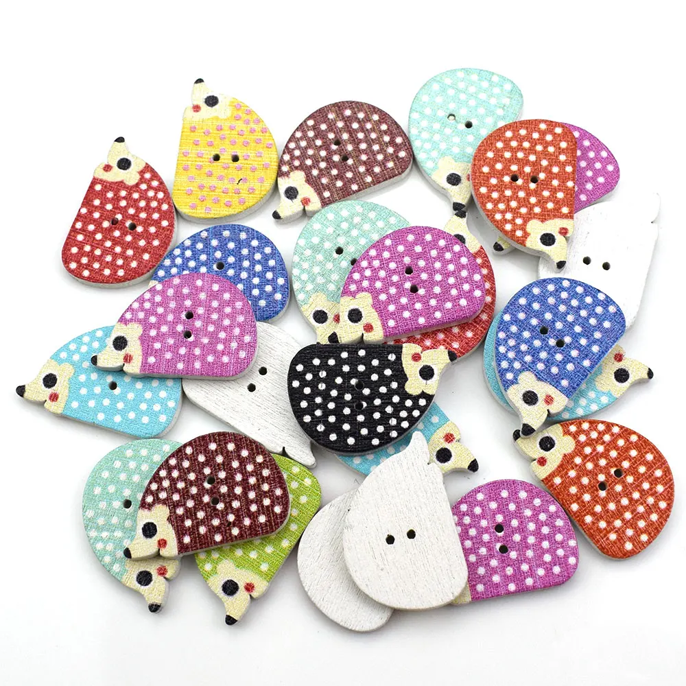 

300PCS Hedgehog Painted Wooden Decorative Buttons Random Mixed Scrapbooking Craft Animal 2 Holes Wood Painting Sewing Button